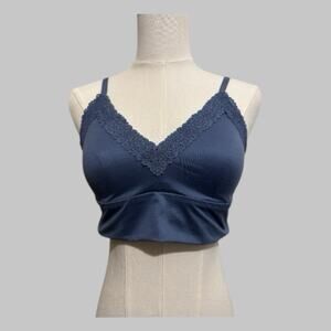 Aerie Y2K Brawlette Cami Bra Coquette Romantic Floral Lace Trim Midnight Blue M